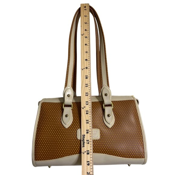 Dooney Bourke Cabrio Leather Perforated Leather Shoulder Bag Polka Dot Tan Beige - Picture 6 of 9